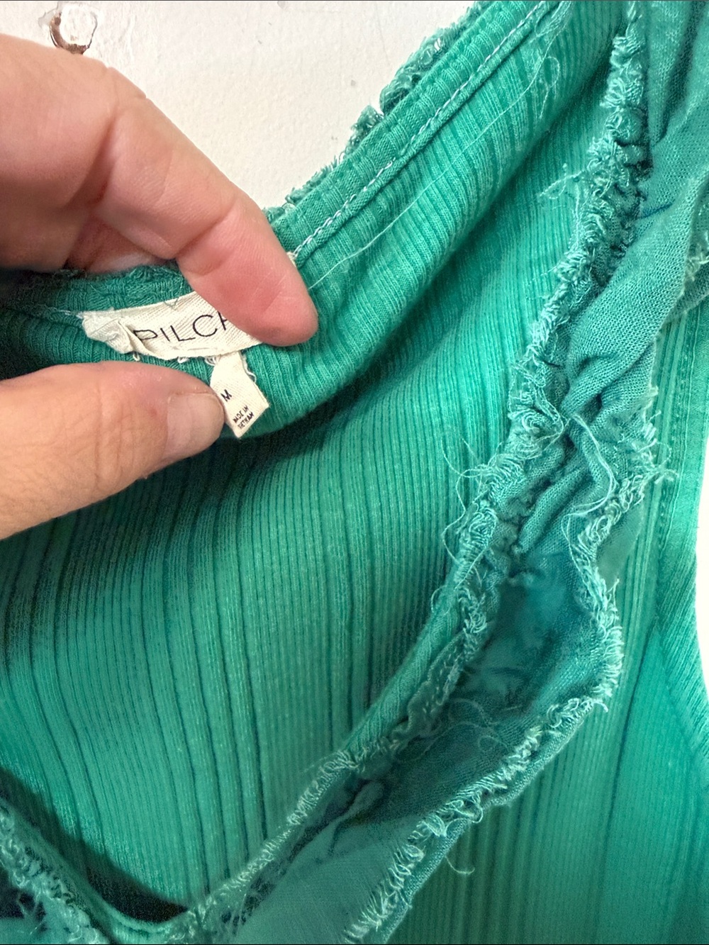 Pilcro Teal Ribbed Ruffle Tank - Picture 2 of 3